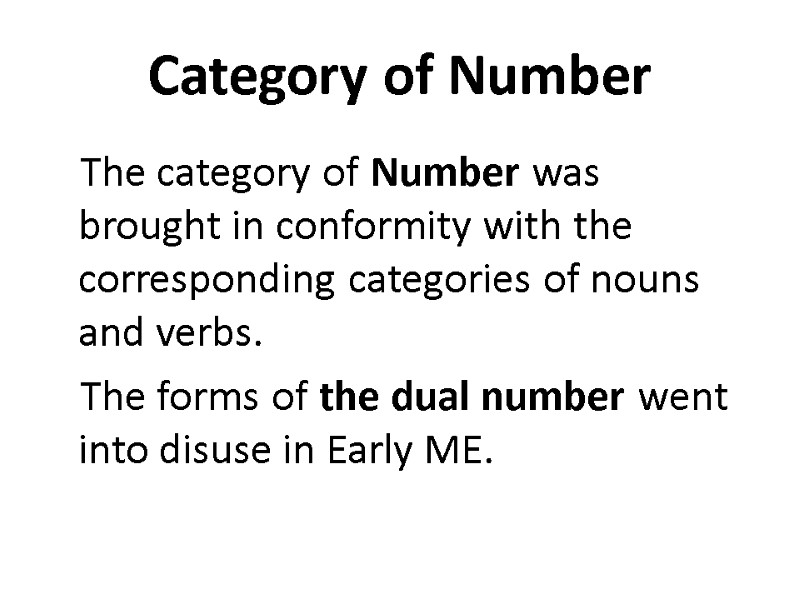 Category of Number The category of Number was brought in conformity with the corresponding
